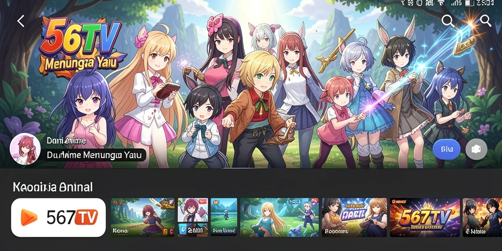 Tampilan gameplay dari 567TV yang menampilkan koleksi anime terbaik.