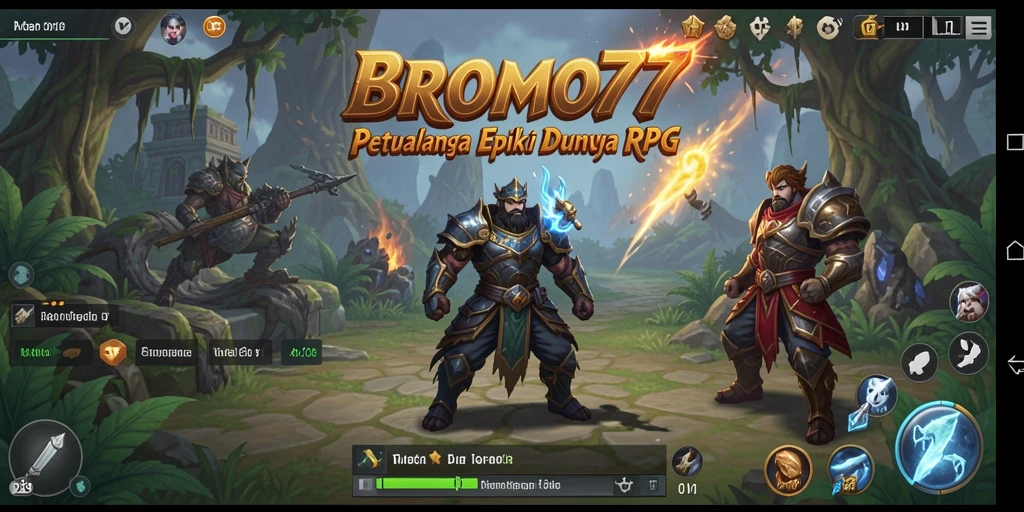 Screenshot BROMO77 menunjukkan karakter beraksi dalam pertarungan RPG yang seru.