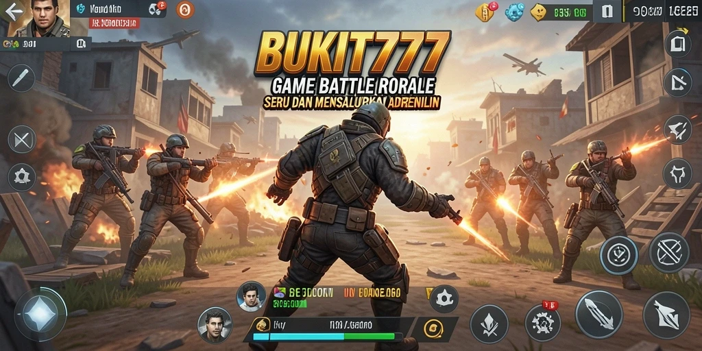 Tampilan gameplay BUKIT777 saat berperang di arena Battle Royale.