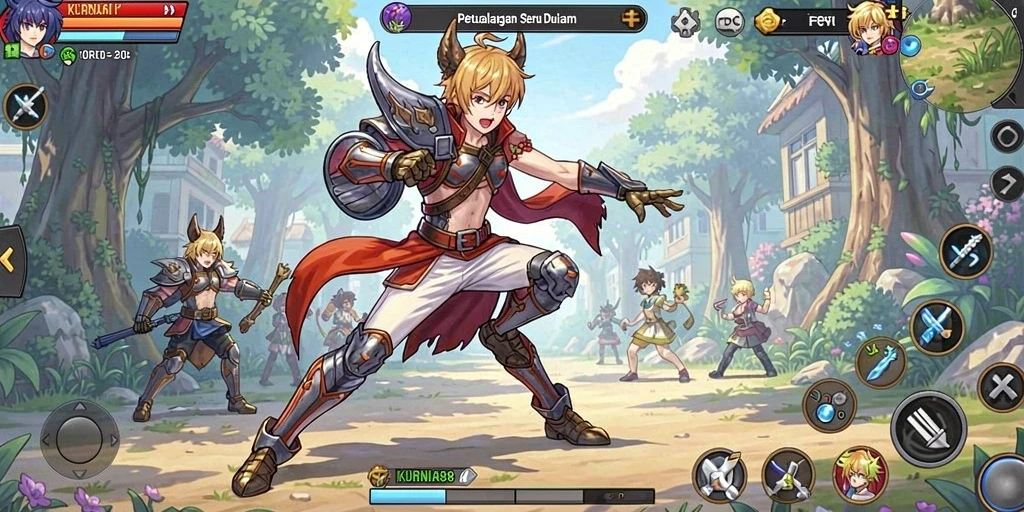Screenshot gameplay KURNIA898 menampilkan karakter aktif dalam pertarungan seru.