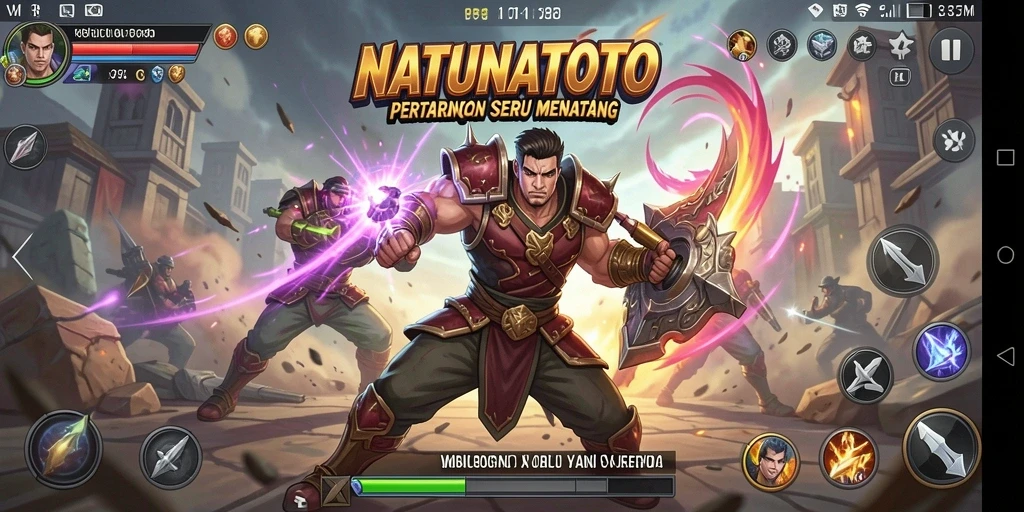 Gameplay NATUNATOTO dengan pertarungan seru dan karakter unik.