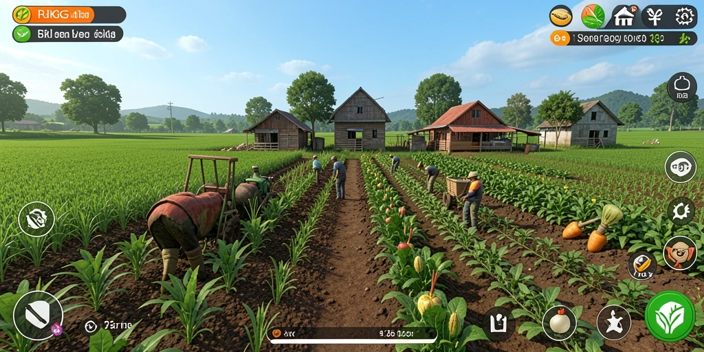 Tampilan gameplay RKGG dengan ladang dan tanaman yang beragam.