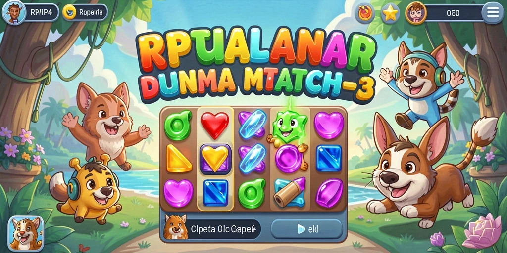 Tampilan gameplay Match-3 RPVIP4 yang penuh warna.