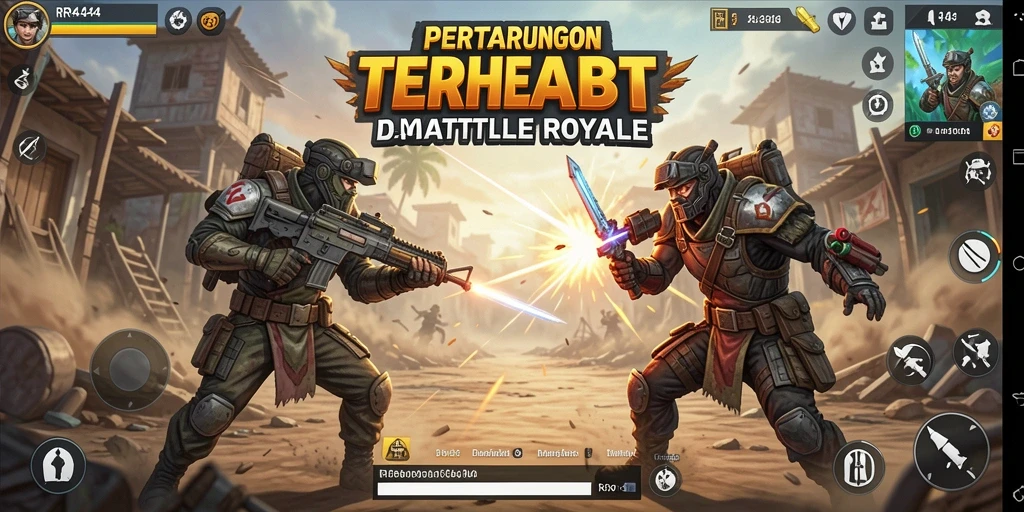 Tampilan screenshot utama RR44 yang menampilkan aksi seru dalam Battle Royale.