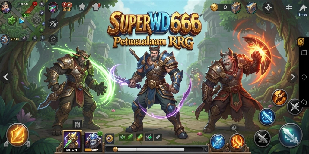 Gameplay SUPERWD666 dengan pertarungan dan eksplorasi dunia RPG.